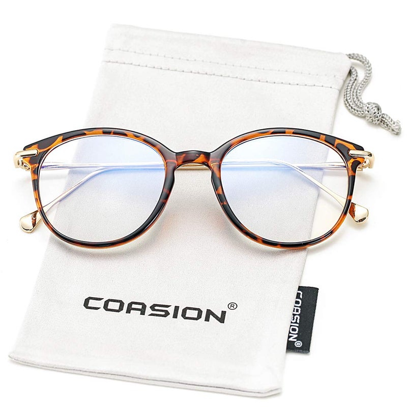 COASION Blue Light Blocking Glasses for Women Vintage Round Anti Blue Ray Computer Game Eyeglasses (Tortoise/Gold) - Image 2